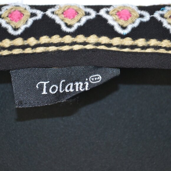 Tolani Embroidered Peasant Boho Art To WearTunic Dress Womens V Neck Tassel Tie - Picture 9 of 9